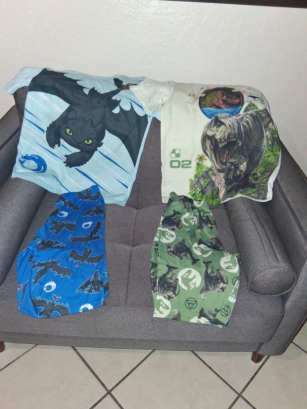 Kids Two-Piece Dragon & Dinosaur Pajama Set - Blue & Green